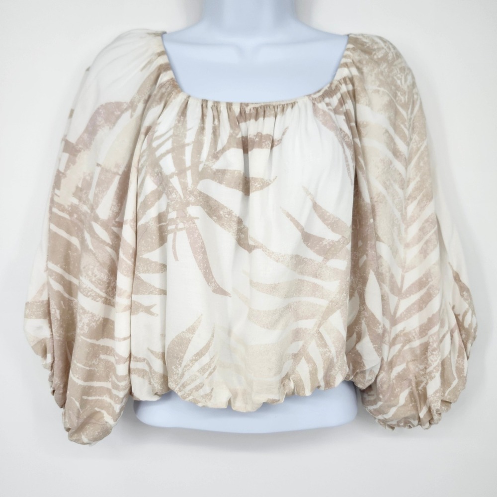 Z SUPPLY Womens Balloon Sleeve Crop Top Size M Cream Tan Palm Earthy Neutral